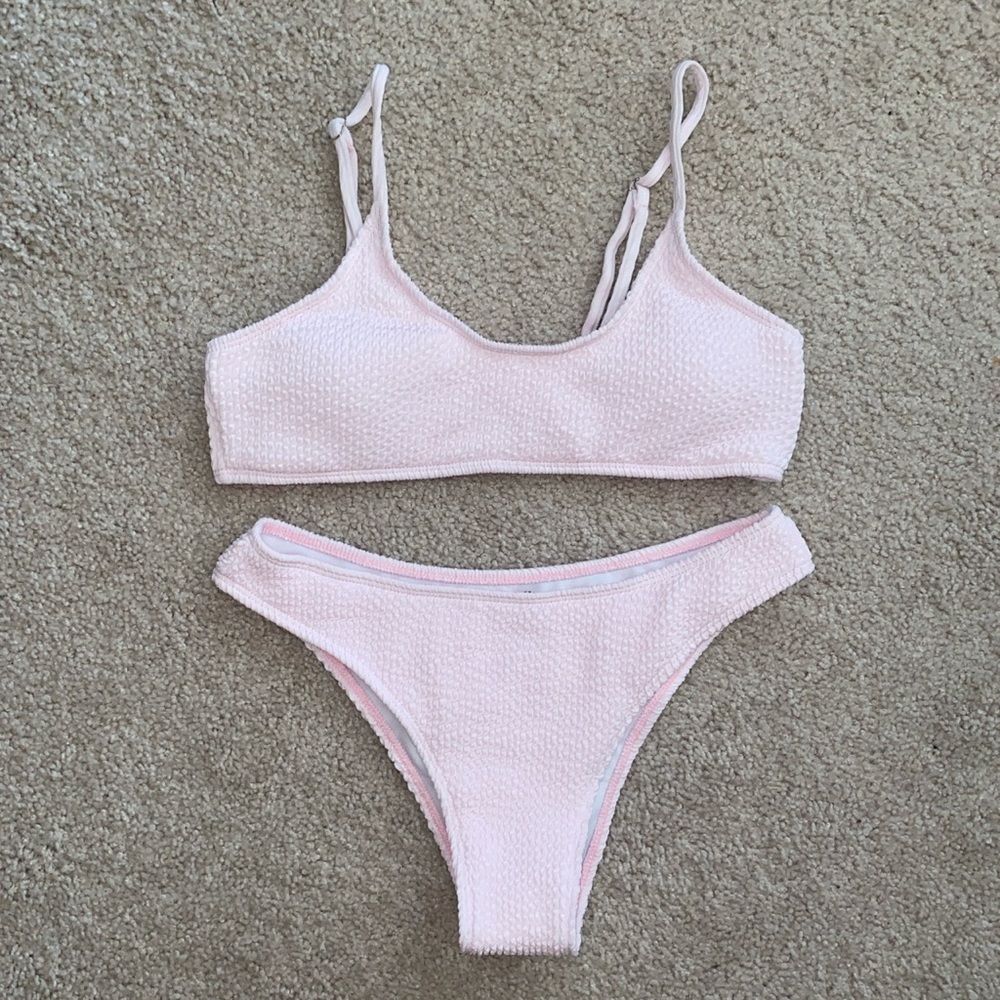 Baby pink textured bikini swimsuit